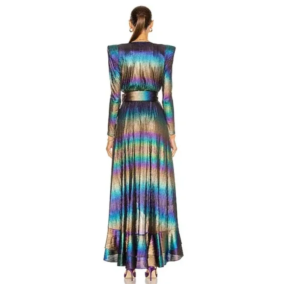 RETROFETE Dress Harmony Gown Rainbow Multi-color Iridescent Oil Print Gown Sz S - Picture 3 of 7